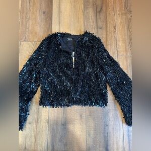 Zara Black Fringe Jacket Sz XS